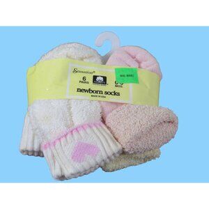 Vingtage Sensations 6 Pairs Newborn Socks 0-6 Months Cotton Blend Made In U.S.A